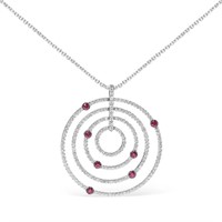 18K Gold Diamond and Ruby Pendant Necklace