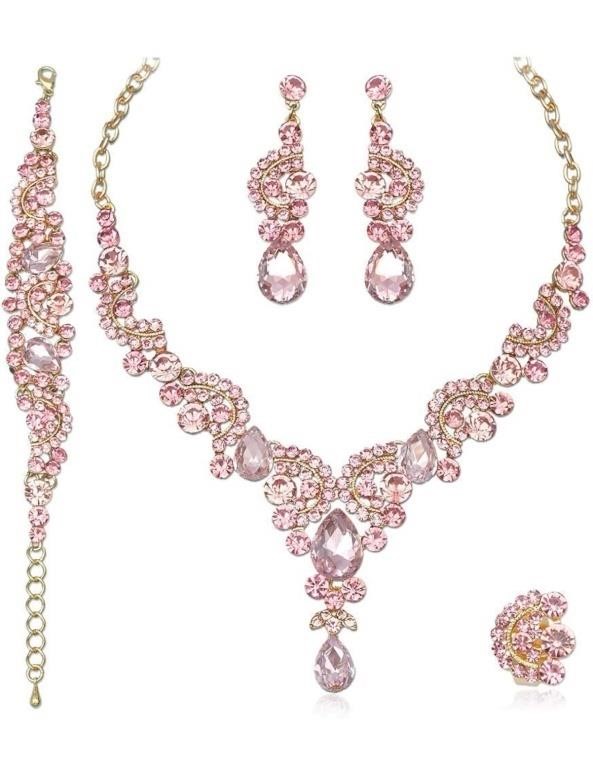 CSY elegant pink crystal rhinestone jewelry set