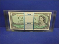 (100) 1954 Sequenced Canada One Dollar Notes,