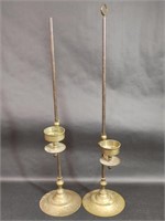 Two Large Brass Floor Candle Stick Holders