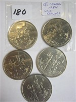 5 Canadian 1984 One Dollar Coins