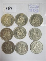 9 Canadian Fifty Cents Coins