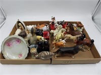 Lot (2) Flats of China Figurines - Horses & Cats