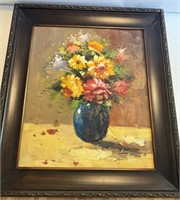 Flower Painting in wood frame - Measures 26 1/2“