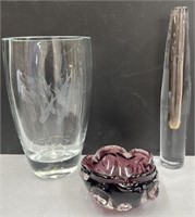 3 Art Glass Vases, Bowl MCM