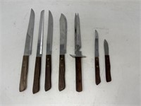 7 Stainless Knives Japanese with wood handles