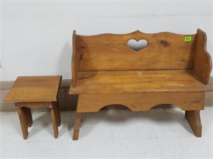 Child's Wooden Bench & Side Table