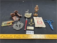 Wood Ashtrays, Fools Gold Figurine, Glass Cutter,+