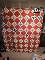 Red and White Rose Pattern Quilt