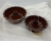 2 pc, Redware Brown Sponge Mold, Redware Turks Hea