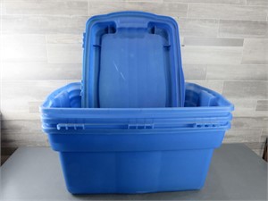 3 LRG. RUBBERMADE TOTES / 1 LID