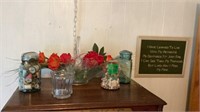 Assortment of glass items and picture