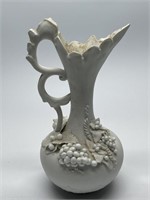 Vintage White Ceramic  Grapes Themed Ewer