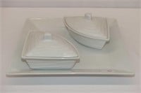 11" SQ. China Plate With 2 Condiment Dishes