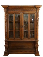 19th cent  Bookcase with Carved Griffins