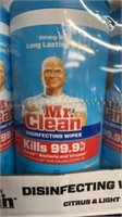 Six containers of Mr. clean disinfecting wipes