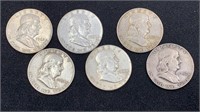 (6) Silver Franklin Half Dollars