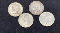 (4) 1964 P or D Silver Kennedy Half Dollars