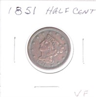 Coin 1851 U.S. Half Cent in Very Fine