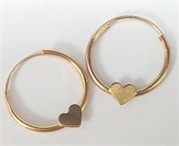 10K YELLOW GOLD 0.24G HEART SMALL HOOP  EARRINGS