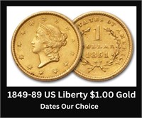 1849-89 Type 1 US Liberty Head $1.00 Gold Coin