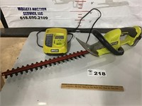 RYOBI HEDGE TRIMMER, BATTERY, CHARGER