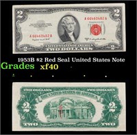 1953B $2 Red Seal United States Note Grades xf