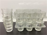 Three sets of small whiskey glasses