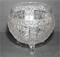 vintage etched pressed glass footed bowl