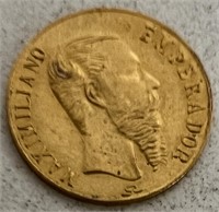 1865 MEXICO 24KT MAXIMILIANO GOLD COIN