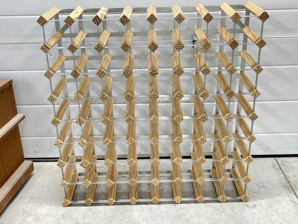 Wine Rack For 64 Bottles - Wood & Metal, 32x9x32 "