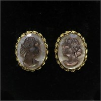 14K Yellow gold cameo post earrings