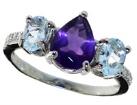 Natural Amethyst & Blue Topaz Dinner Ring