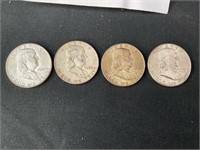 4 Silver Franklin Half Dollars