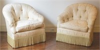 Howard & Sons Attr. Tufted Back Tub Chairs, Pair