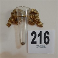 BRASS AND GLASS WALL MOUNTED BUD VASE