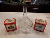 Tabacco tins & decanter with cut glass Eagle