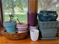 Collection of Stoneware Planter Pots Planters