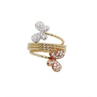 14 Kt Tri Color Diamond Cut Butterfly Ring