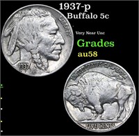 1937-p Buffalo Nickel 5c Grades Choice AU/BU Slide