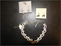 Rhinestone necklace & 2 clip earrings NWT