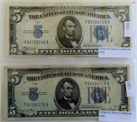 $5.00 Silver Certificate Blue Seal Notes