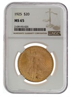 1925 MS65 GEM Saint Gaudens $20 Gold Double Eagle