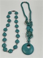 LOT OF 2 FAUX TURQUOISE NECKLACE WITH CRYSTALS
