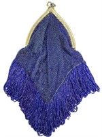 Victorian Heavy Cobalt Blue Beaded Hand Purse