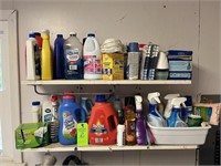 3 shelves of cleaning supplies