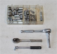 Assorted 1/4" Drive Sockets, Drivers, Ratchets