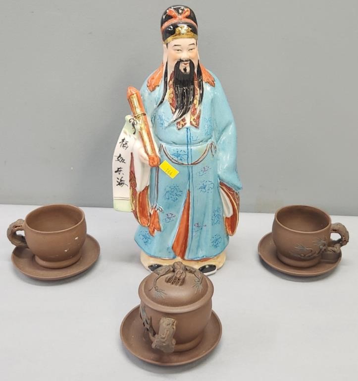 Chinese Porcelain Figure & Drabware Teawares Lot