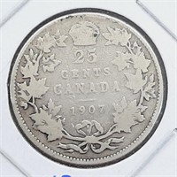 Pièces de 25¢ canadien 1907 en ARGENT Newfoundland
