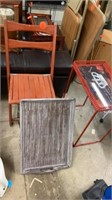 OLD FOLD  UP CHAIR, TRAY AND METAL TABLE